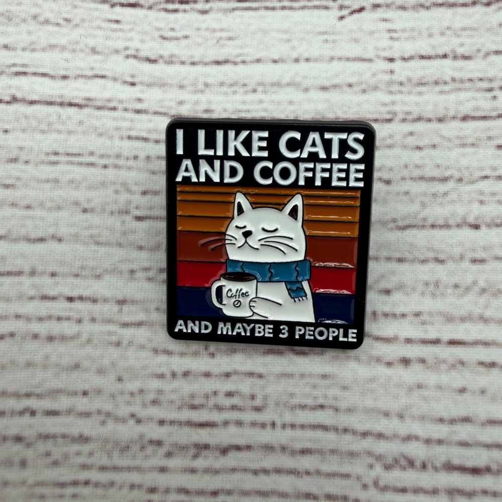 Cat and Coffee Enamel Pin - Multicolor